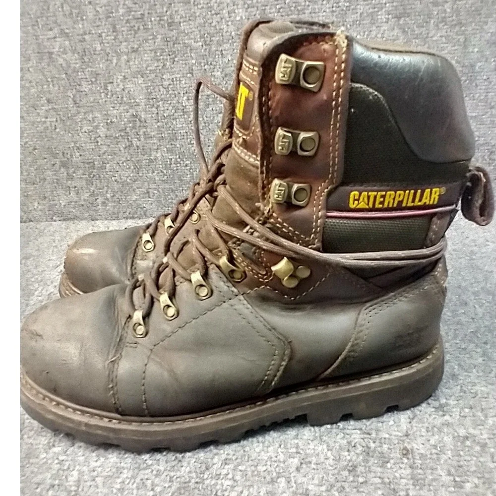 Caterpillar Mens 8.5 Brown‎ Leather Steel Toe Waterproof Work Boots NO INSOLES